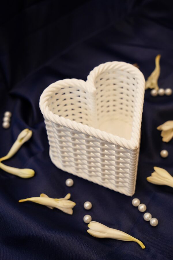 Woven Heart Basket Small Size - White Color