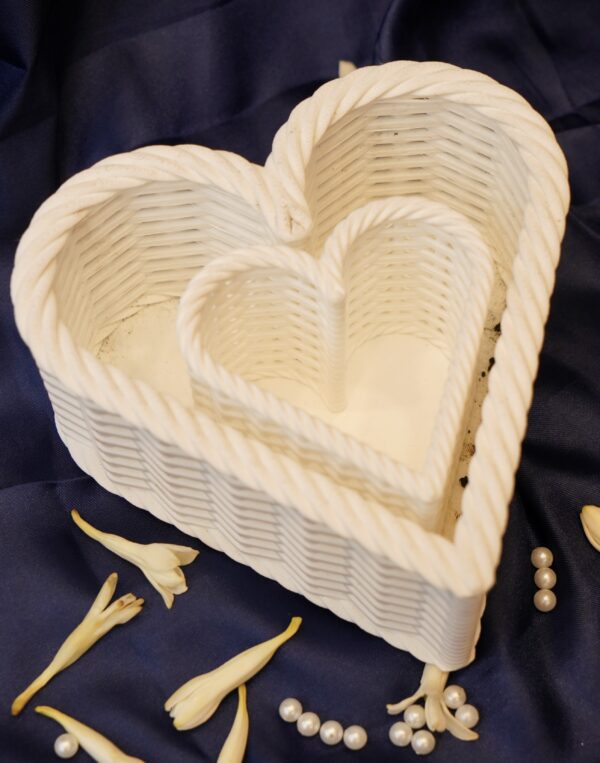 Woven Heart Basket Pack Of 2 (Small n Big) - White Color