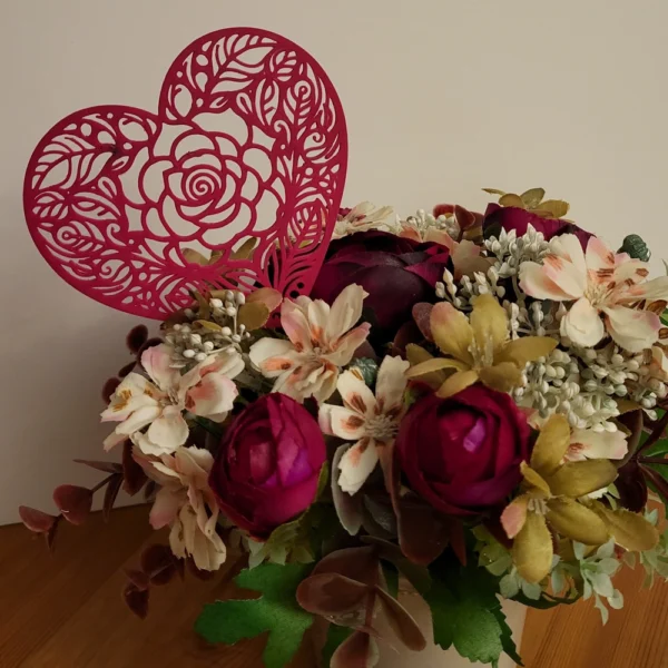 Heart Shape Mandala Cake/Bouquet Topper (Pack Of 2) - Red Color